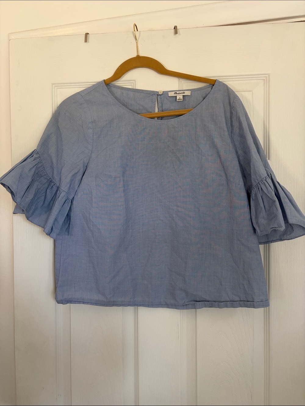 Madewell Sky Blue Puff-Sleeve Linen-Blend Top